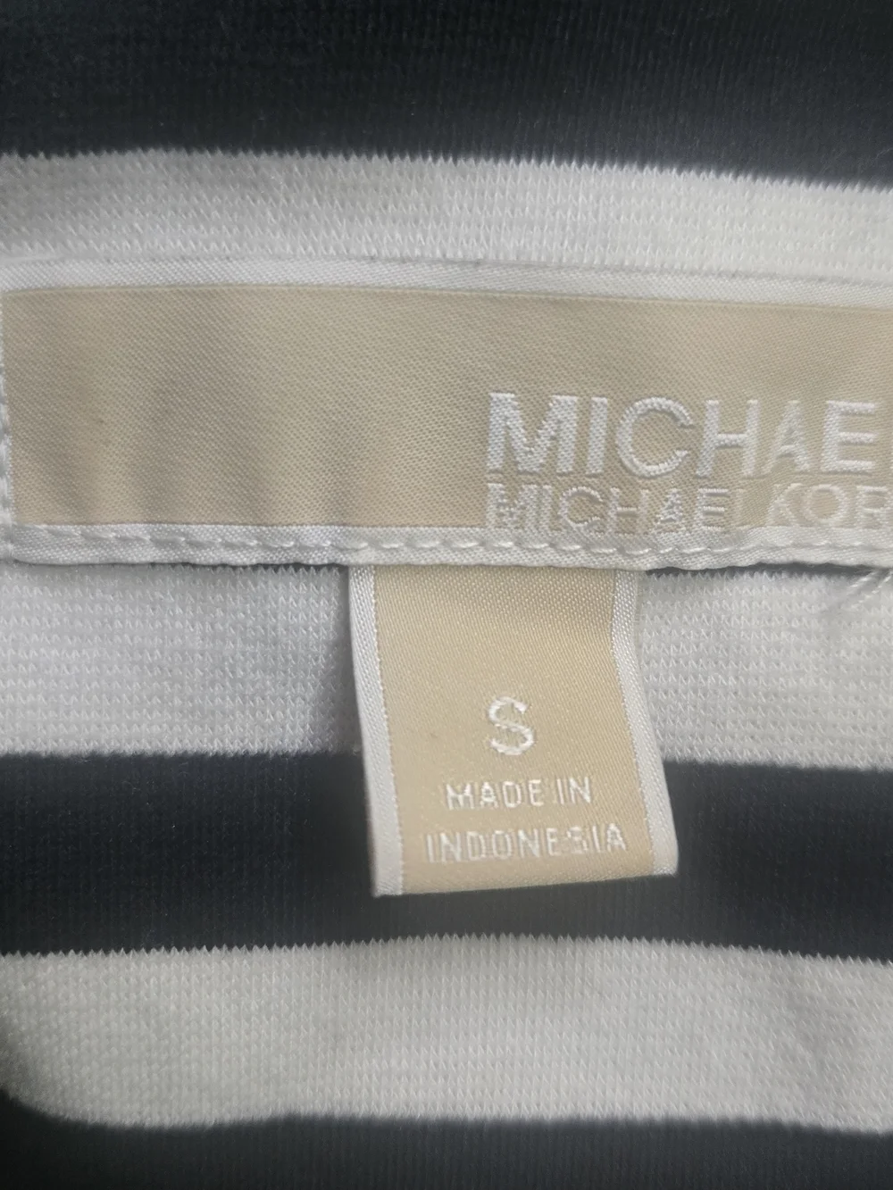 Michael Kors Black and White Striped Long-Sleeve Mini Dress